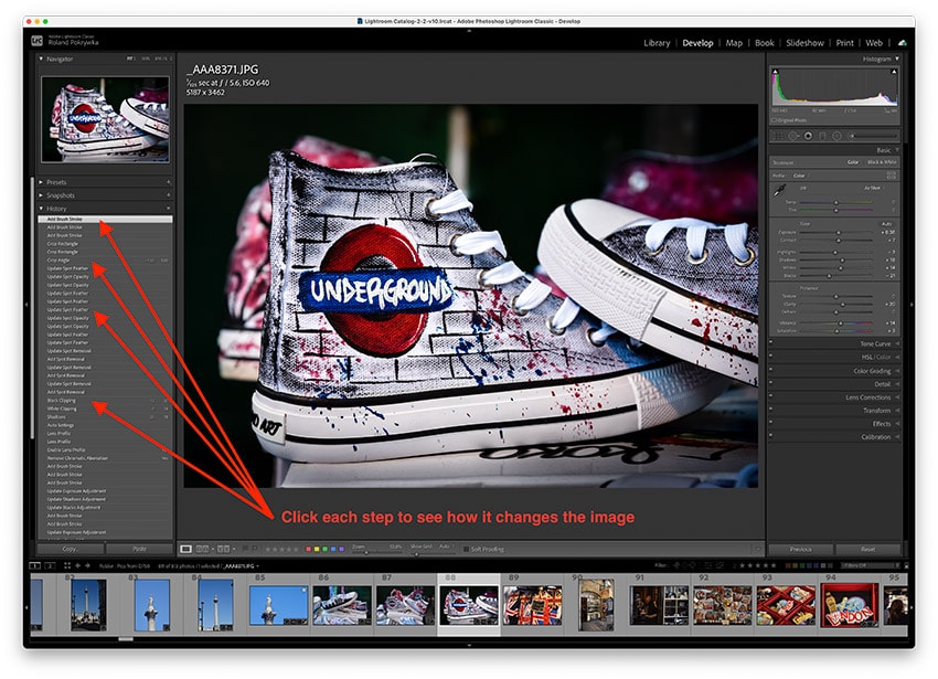 see all edits in Lightroom using history panel